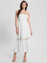 Robe longue à lacets et dos nu, robe blanche à bretelles en dentelle ajourée et découpée